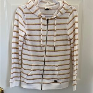 Roxy Off White Striped Zip Up Hoodie. Size Small